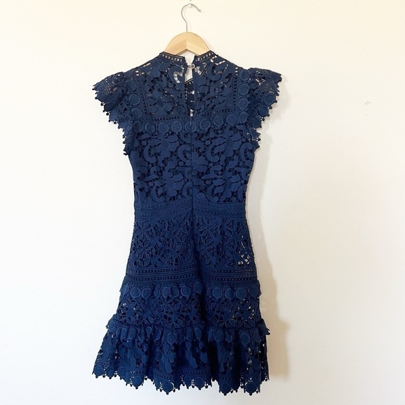 Sea NY Abby Puff Sleeve Lace Dress Navy Blue - Picture 7 of 13